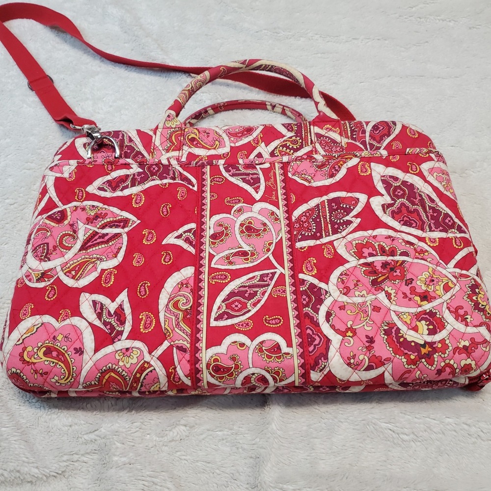 Vera Bradley Red Pink White Floral Quilted Hard Laptop Purse Strap Bag Case - Picture 6 of 12